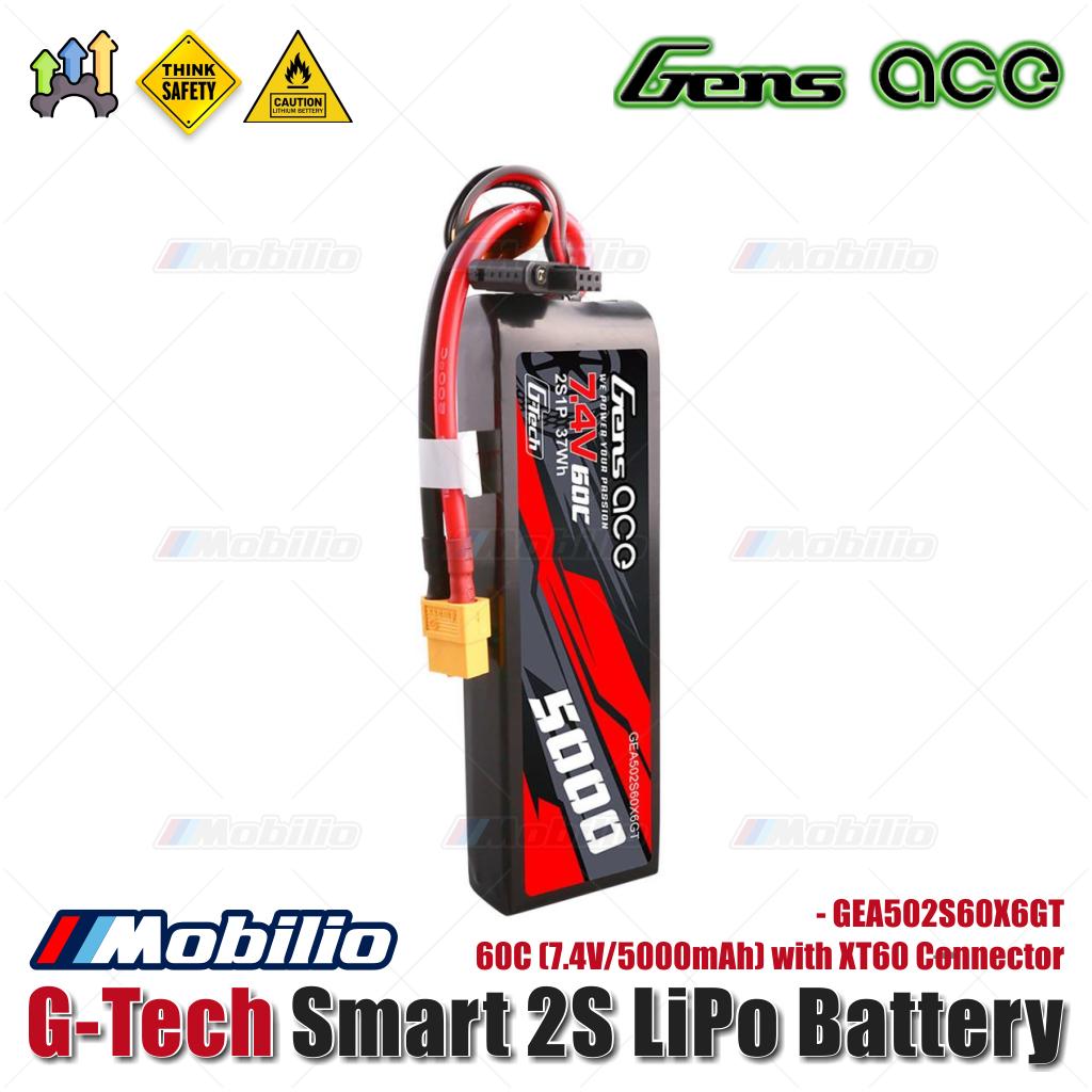 Gens Ace G-Tech Smart 2S LiPo Battery 60C (7.4V/5000mAh) with XT60 Connector - GEA502S60X6GT