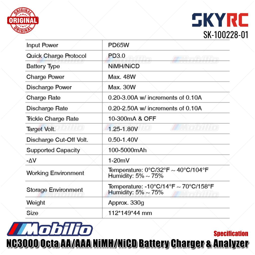 SkyRC NC3000 Pengisi Daya & Penganalisis Baterai NiMH/NiCD Octa AA/AAA SK-100228-01