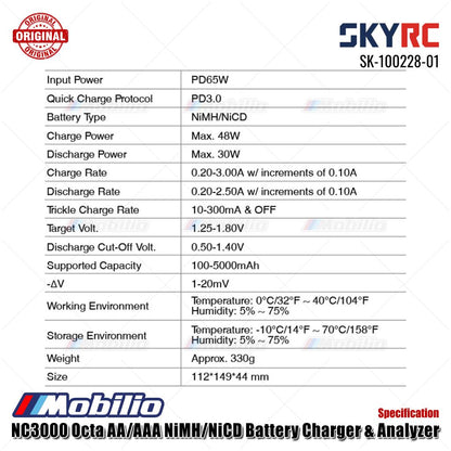 SkyRC NC3000 Pengisi Daya & Penganalisis Baterai NiMH/NiCD Octa AA/AAA SK-100228-01