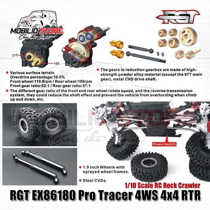 RGT EX86180 Pro Tracer 4WS 4x4 RTR 1/10 Skala RC Rock Crawler Off-Road Kendali Jarak Jauh