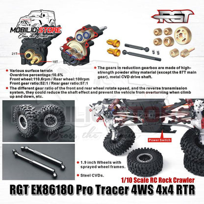 RGT EX86180 Pro Tracer 4WS 4x4 RTR 1/10 Skala RC Rock Crawler Off-Road Kendali Jarak Jauh