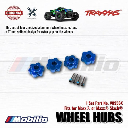 Traxxas Part #8956X Wheel Hubs Hex Blue-anodized with 4x13mm Screw Pins for RC Slash Maxx Truck