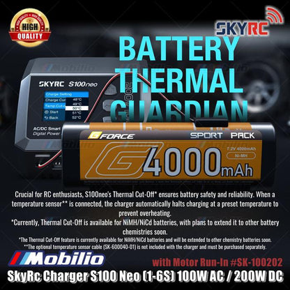 SkyRc Charger S100 Neo (1-6S) 100W AC / 200W DC dengan Motor Run-In #SK-100202 Baterai