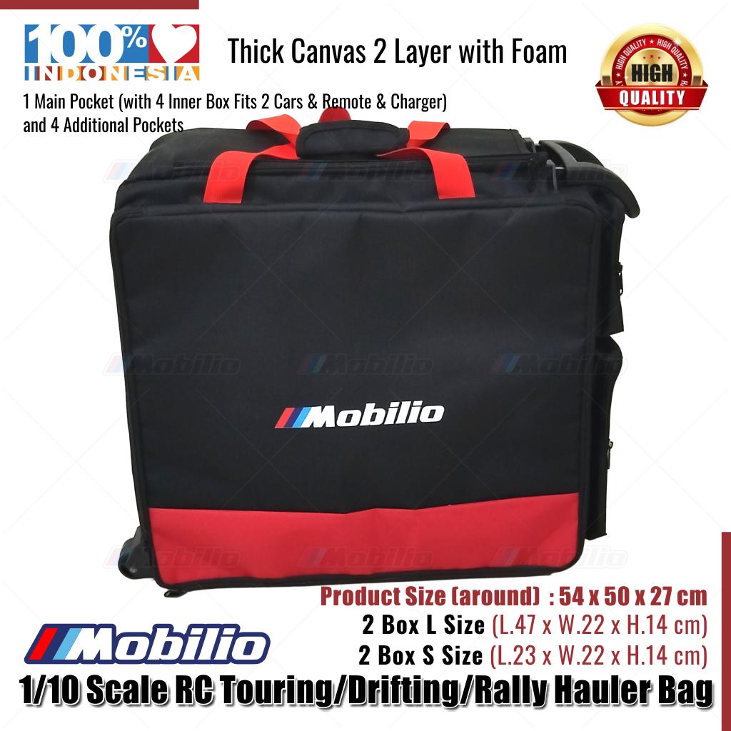 Mobilio Tas Koper 1/10 Scale RC Touring Drifting Rally Hauler Bag with 4 Inner Box Fits 2 Cars Remote Charger and 4 Additional Pockets for tools