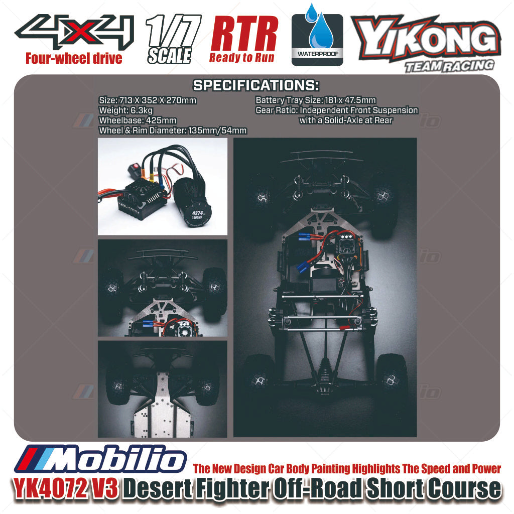 Yikong YK4072 V3 DF7 Desert Fighter 1:7 Scale Radio Control 4WD Off-Road Short Course