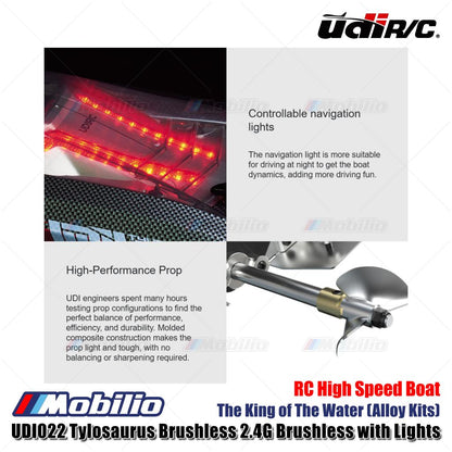 UDIR/C UDI022 Tylosaurus The King of The Water (Alloy Kits) 2.4G Brushless with Lights RC High Speed Boat RTR