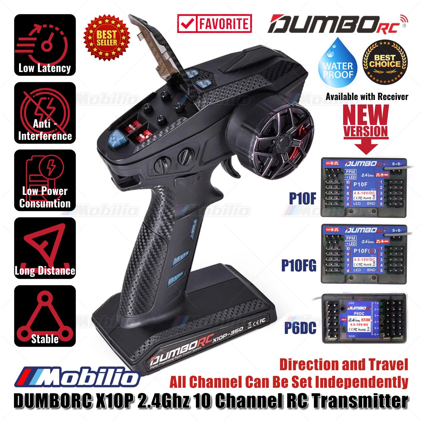 Dumborc X10P-350 10 Channel 2.4GHZ Transmitter with Receiver P10F P10FG P6DC Waterproof Version Available for Remote Control Car Boat Tank All Types of RC Models