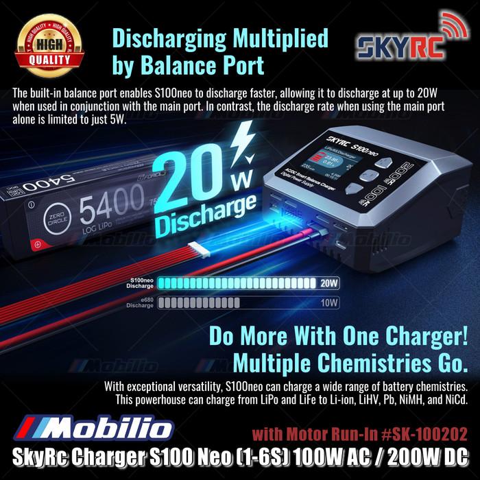 SkyRc Charger S100 Neo (1-6S) 100W AC / 200W DC dengan Motor Run-In #SK-100202 Baterai