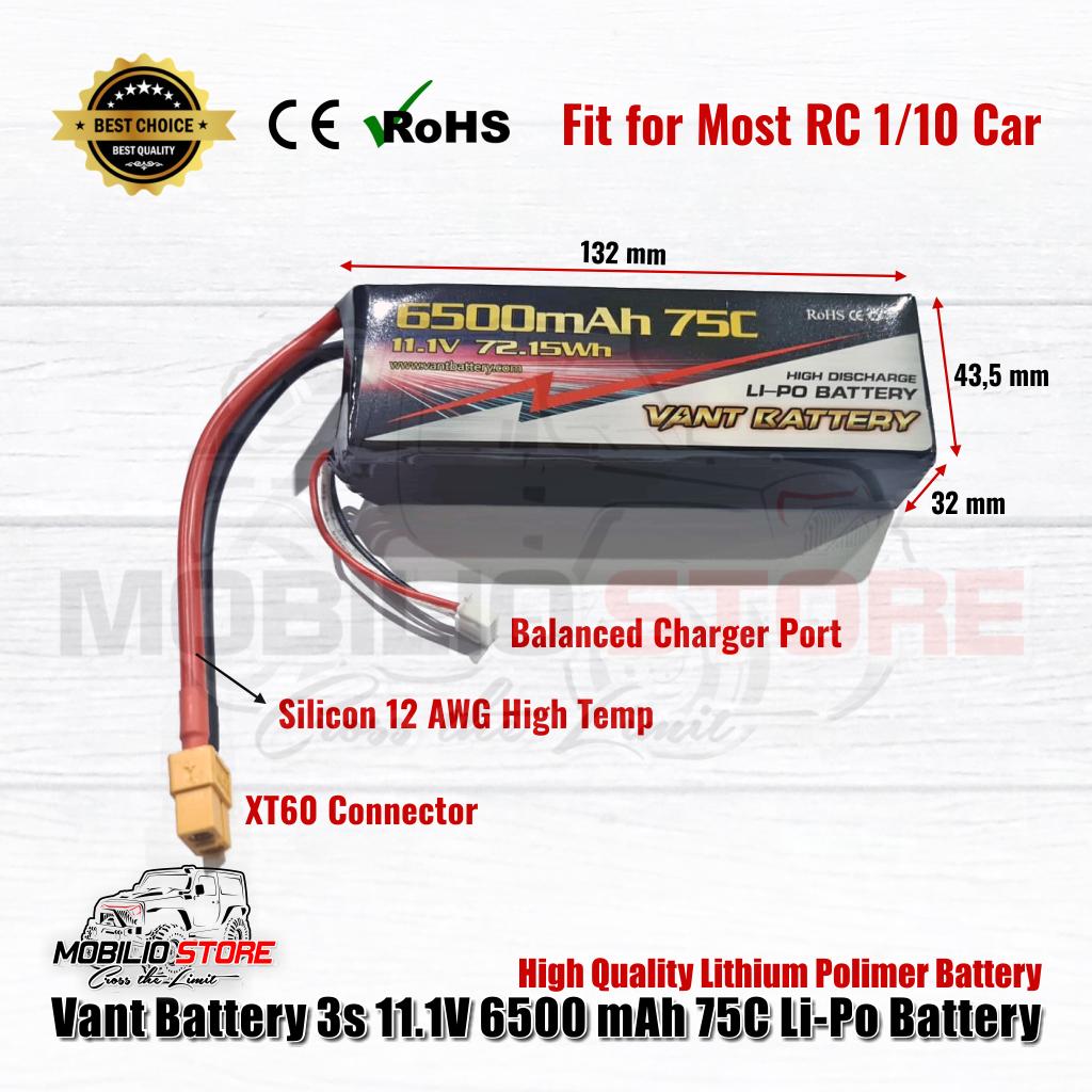 Vant Baterai Lipo 3S 11.1 Volt 6500 mAh 75C Baterai RC Lithium Polimer