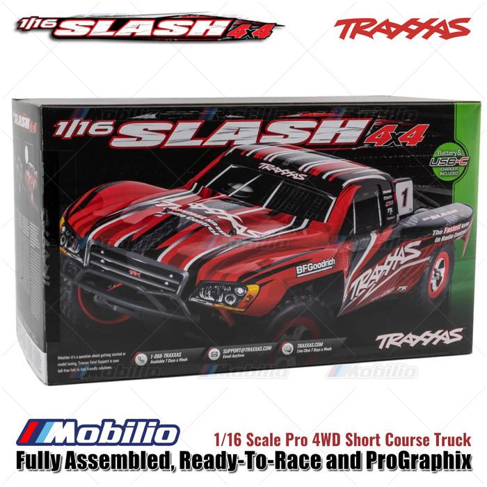 Traxxas 70054-8 Mini Slash 4x4 Skala 1/16 Pro 4WD Short Course Truck Rakitan Lengkap Siap Balap dan Mobil RC ProGraphix Kecepatan Offroad