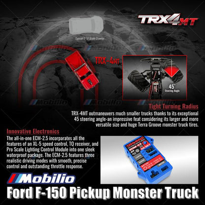 Traxxas 98044-1 TRX-4MT Ford F-150 Ranger XLT Pickup Monster Truck Bigfoot Skala 1/18 4X4 RTR Rakitan Lengkap Tahan Air TRX4MT Tanpa Klip