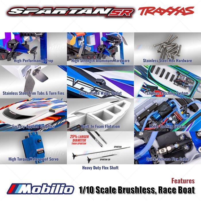Traxxas 103076-4 Spartan SR Perahu Balap Brushless Skala 1/10 RC Tahan Air Elektronik Siap Balap