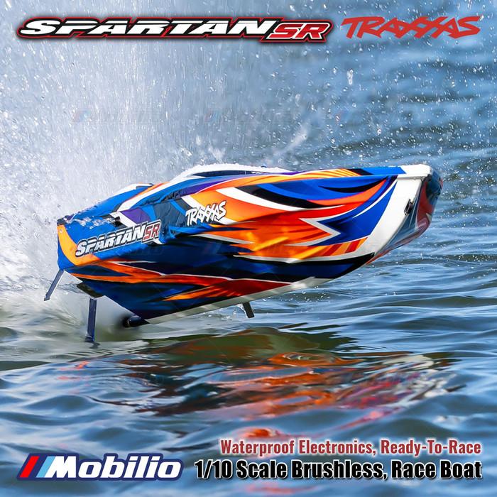Traxxas 103076-4 Spartan SR Perahu Balap Brushless Skala 1/10 RC Tahan Air Elektronik Siap Balap