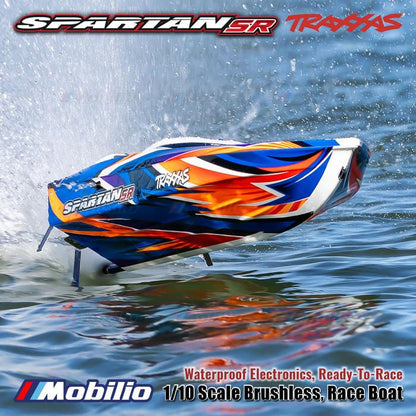 Traxxas 103076-4 Spartan SR Perahu Balap Brushless Skala 1/10 RC Tahan Air Elektronik Siap Balap