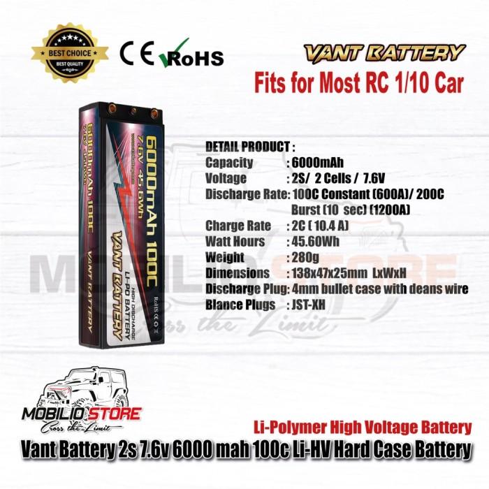 Baterai Vant 2S 7.6V 6000 mAh 100C Li-HV Li-Polimer Hard Case