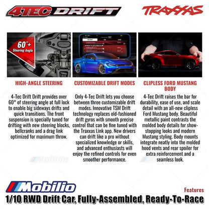 Traxxas 105237-4 Ford Mustang 4-Tec Drift: Mobil Drift RWD 1/10 Tahan Air RTR TSM dengan Modul Nirkabel
