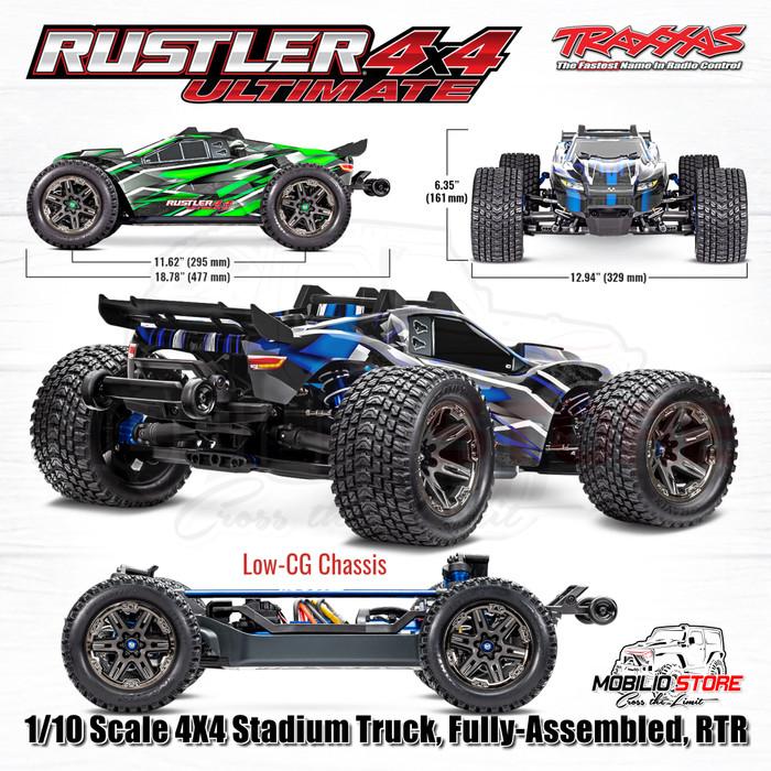 Traxxas 67097-4 Rustler 4X4 Ultimate Skala 1/10 Truk Stadion 4X4 VXL TQi RTR
