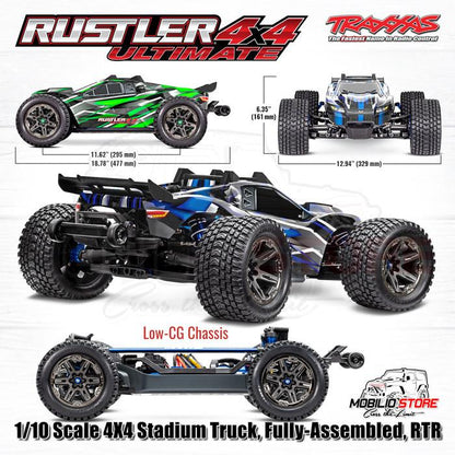 Traxxas 67097-4 Rustler 4X4 Ultimate Skala 1/10 Truk Stadion 4X4 VXL TQi RTR