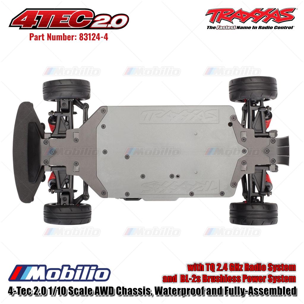 Traxxas 83124-4 4-Tec 2.0 Skala 1/10 Sasis AWD Tahan Air dan Terpasang Lengkap dengan Sistem Radio TQ 2.4 GHz dan Sistem Tenaga Brushless BL-2s Mobil Kendali Jarak Jauh