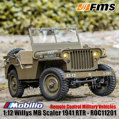 Mobil RC FMS 1/12 1941 MB Scaler Willys 2.4G 4WD RTR Crawler Truk Militer Kendaraan Offroad