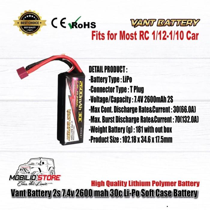 Vant Battery 2S 7.4V 2600 mAh 30C Lithium Polymer Soft Case Li-po Battery