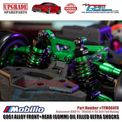 GPM Part #TFM060FR 6061 Alloy Front+Rear (60mm) Oil Filled Ultra Shocks #8360 Traxxas 4-TEC Drift Ford Mustang