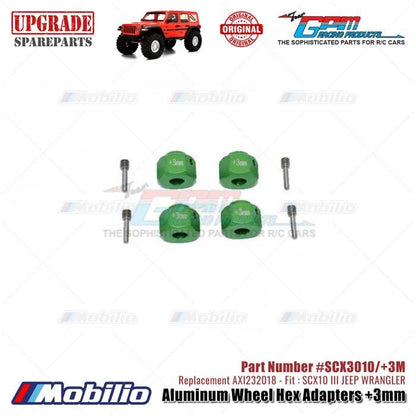 GPM Part #SCX3010/+3M Aluminum Wheel Hex Adapters +3mm Upgrade Axial SCX10 III Jeep Wrangler AXI232018 Replacement  Remote Control