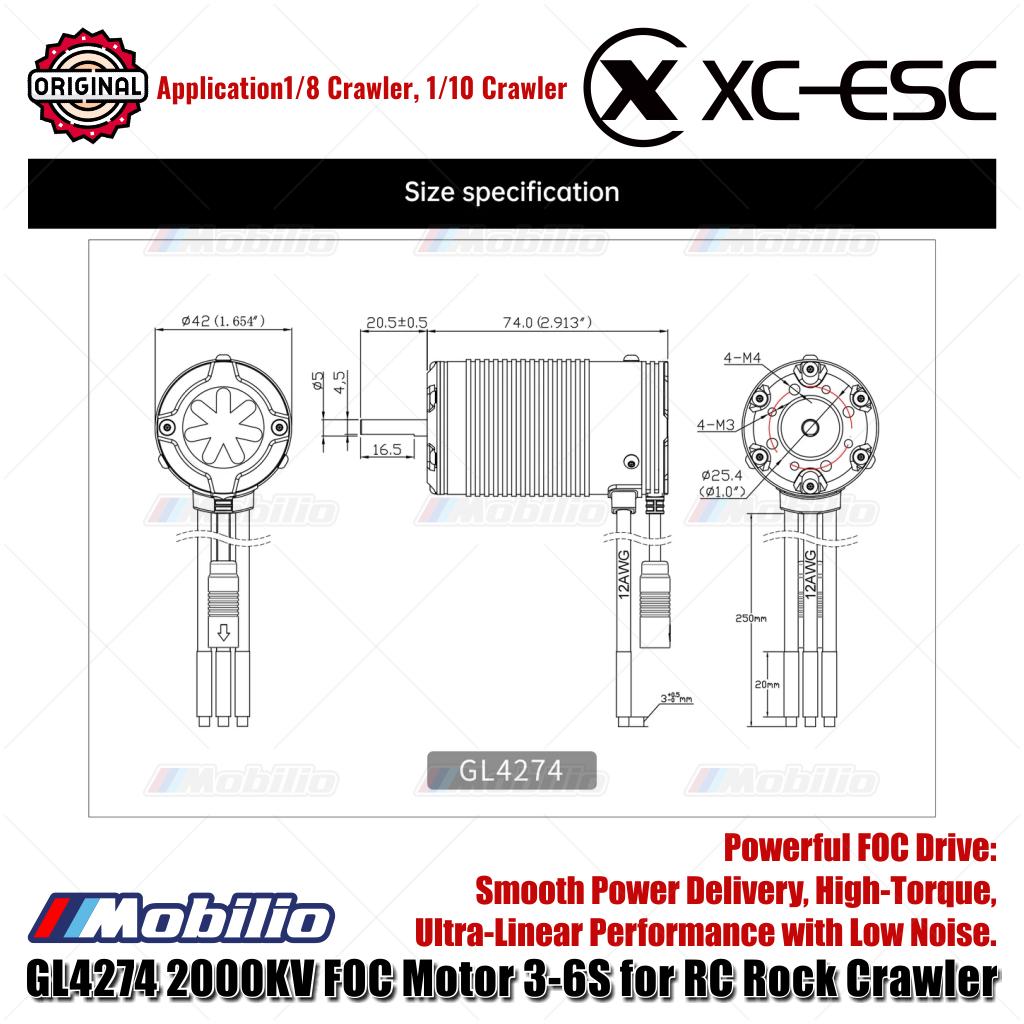 XC-ESC GL4274 Sensored Brushless Motor 2000KV FOC 3-6S untuk RC Rock Crawler