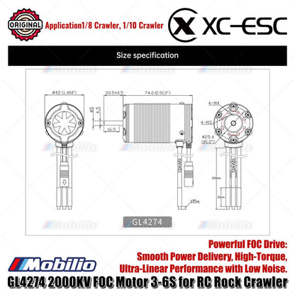 XC-ESC GL4274 Sensored Brushless Motor 2000KV FOC 3-6S untuk RC Rock Crawler