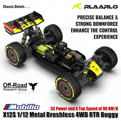 Rlaarlo X12S Buggy 1/12 Metal Brushless 4WD RTR 2.4GHz Mini High Speed ​​Remote Control
