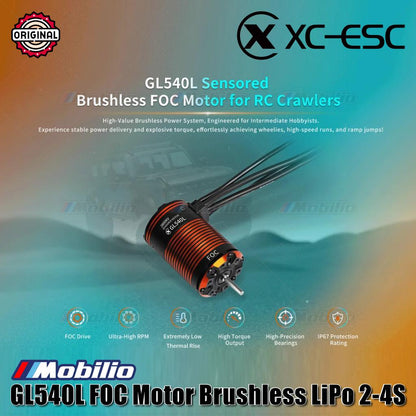 XC-ESC GL540L Sensored FOC Motor Brushless LiPo 2-4S untuk Mobil Crawler Skala 1/10 dengan Torsi Kecepatan Rendah yang Bertenaga dan Tahan Air IP67
