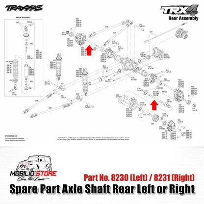 Traxxas Part #8230 #8231 Rear Left / Right Steel Axle Shaft for TRX-4 TRX-6
