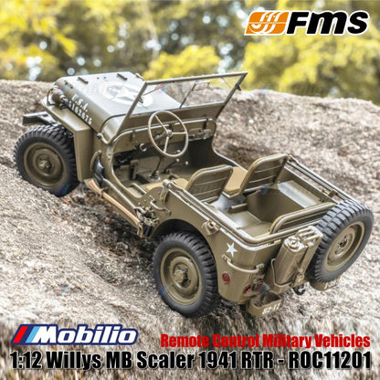 Mobil RC FMS 1/12 1941 MB Scaler Willys 2.4G 4WD RTR Crawler Truk Militer Kendaraan Offroad