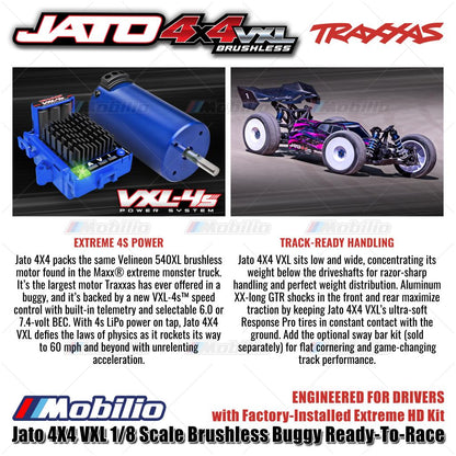 Traxxas 90386-4 Jato 4X4 VXL 1/8 Scale Brushless Buggy dengan Kit Extreme HD Pabrik RTR Kontrol Jarak Jauh &amp; Gear Velineon