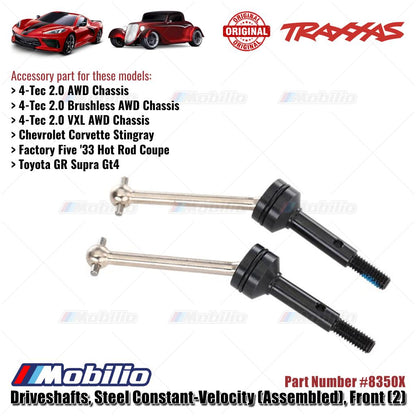 Traxxas Part #8350X Steel Front CV Driveshafts with Stub Axles RC 4-Tec Chassis Stingray Hot Rod Coupe