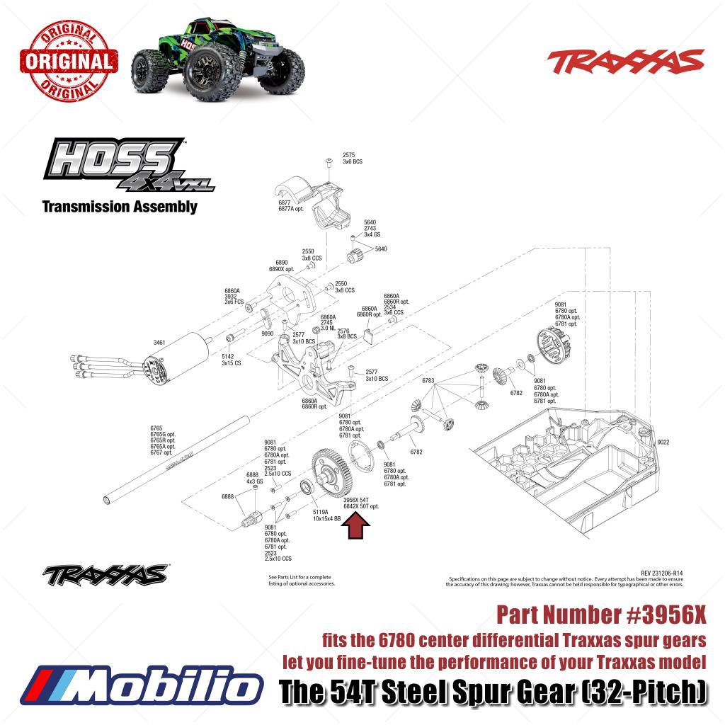 Traxxas Part #3956X 54T Steel Spur Gear 32-pitch fits The 6780 Center Differential for RC Hoss Rustler Stampede