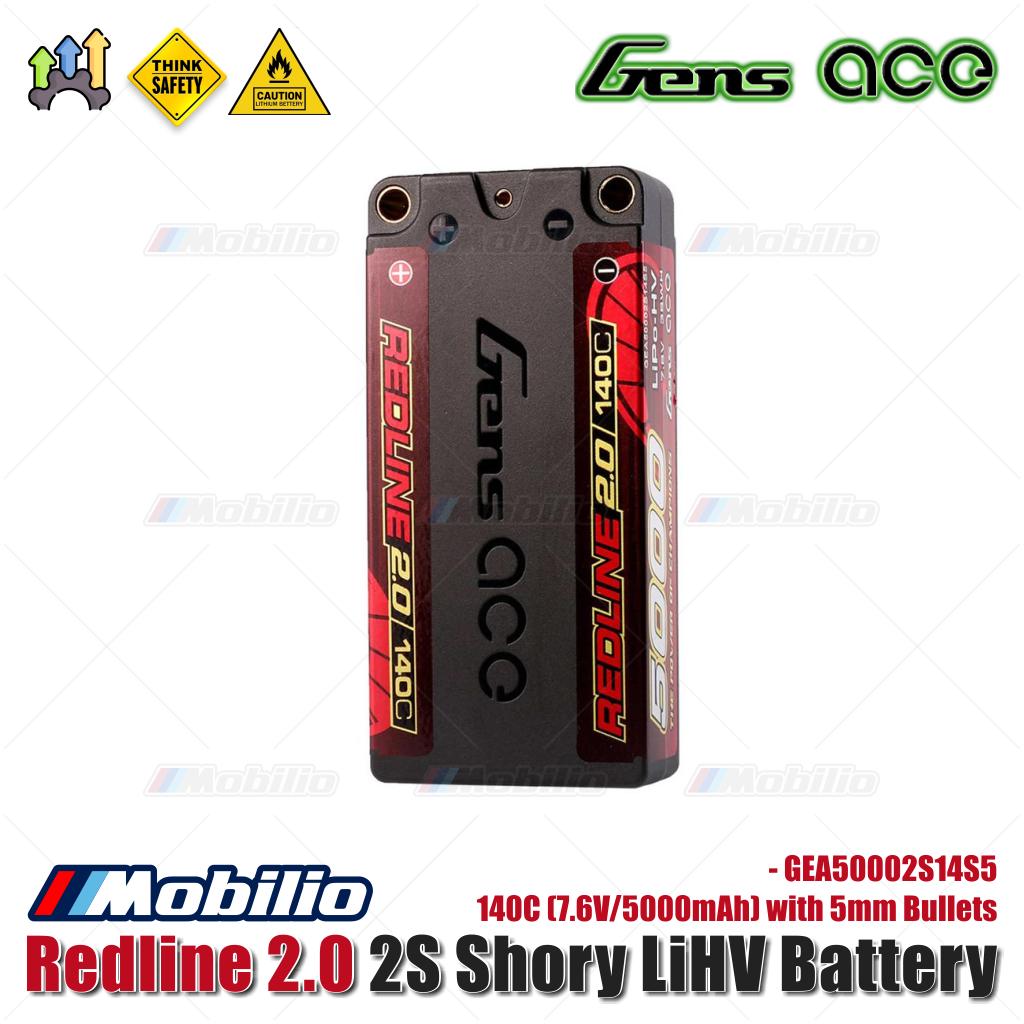 Gens Ace Redline 2.0 2S Shory LiHV Battery 140C (7.6V/5000mAh) with 5mm Bullets - GEA50002S14S5