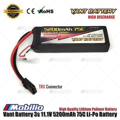 Baterai LiPo Polimer Lithium Vant 11.1V 3S 5200mAh 75C Baterai RC Soft Case