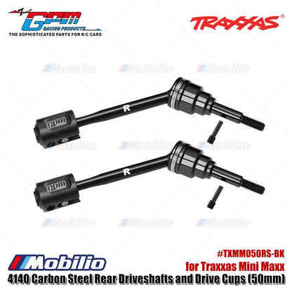 GPM Part #TXMM050RS-BK 4140 Carbon Steel Rear Driveshafts and Drive Cups (50mm) for Traxxas Mini Maxx Upgrade