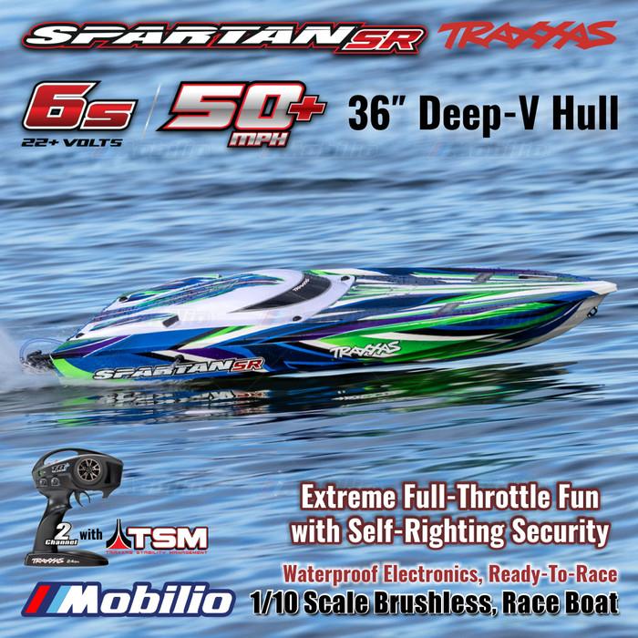 Traxxas 103076-4 Spartan SR Perahu Balap Brushless Skala 1/10 RC Tahan Air Elektronik Siap Balap