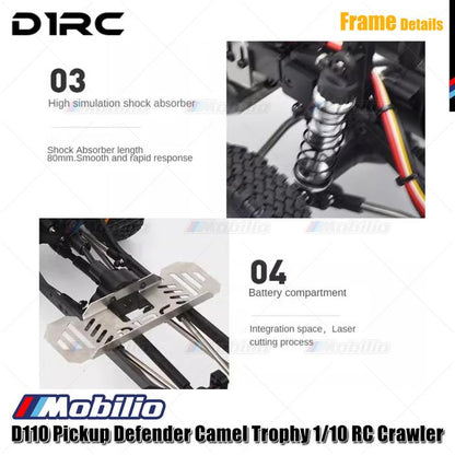 D1RC D110 Pickup Defender Camel Trophy 1/10 Scale 334mm Wheelbase RC Crawler Car Adventure