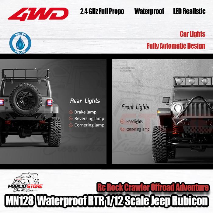 MN128 Waterproof RTR 1/12 Scale Jeep Rubicon RC Rock Crawler Adventure