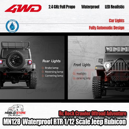 MN128 Waterproof RTR 1/12 Scale Jeep Rubicon RC Rock Crawler Adventure