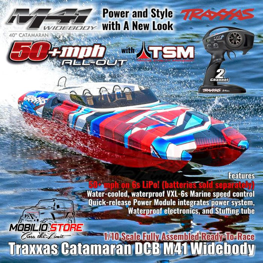 Traxxas 57046-4 Catamaran DCB M41 Brushless Widebody 1/10 Scale Assembled RTR dengan Motor Velineon 540 XL dan Kontrol Remote TQi 2.4 GHz