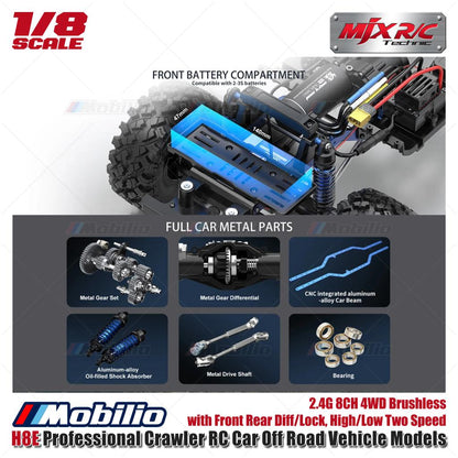 MJX H8E Mobil RC Perangkak Profesional Model Kendaraan Off Road Skala 1/8 2.4G 8CH 4WD Sistem FOC Tanpa Sikat