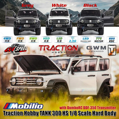 Traction Hobby TANK 300 HS 1/8 Skala Bodi Keras TANK300-HS RC Mobil Crawler Petualangan RTR Remote Control