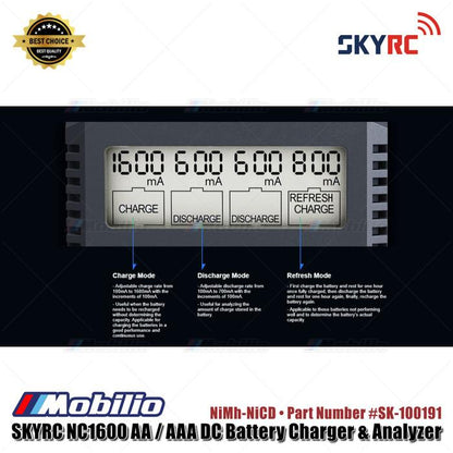 Skyrc Bagian #SK-100191 NC1600 Pengisi Daya Baterai dan Penganalisis DC NiMh-NiCD AA AAA