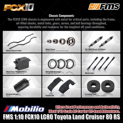 Mobil RC FMS 1:10 FCX10 LC80 Toyota Land Cruiser 80 RS untuk Petualangan Off-Road Crawler