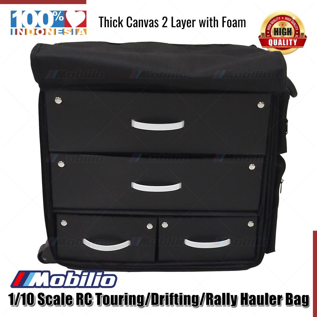 Mobilio Tas Koper 1/10 Scale RC Touring Drifting Rally Hauler Bag with 4 Inner Box Fits 2 Cars Remote Charger and 4 Additional Pockets for tools