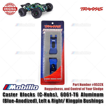 Traxxas Part #9532X Left & Right Caster Blocks (C-Hubs) Blue-Anodized RC Sledge 1/8 Scale Off-Road